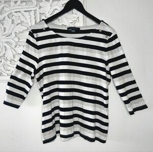 Tommy Hilfiger Nautical 3/4 Sleeve Cotton Jersey XXL Black Gray White Striped